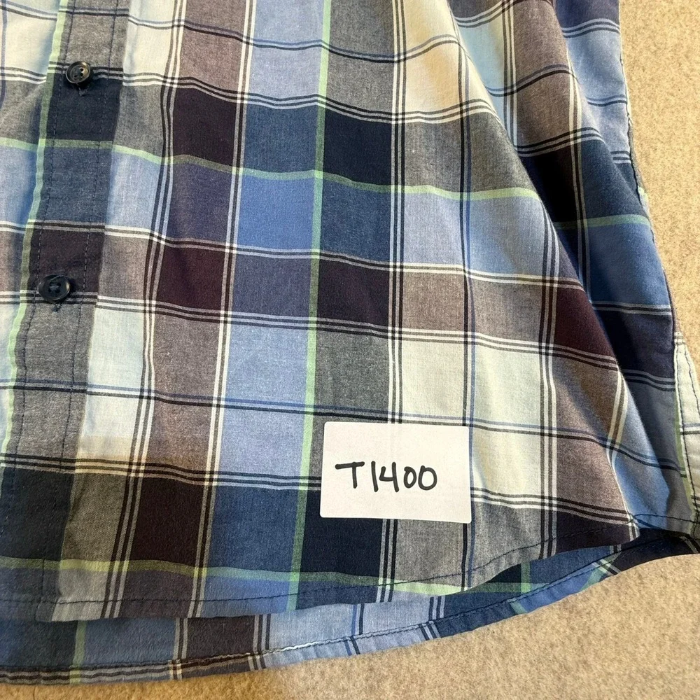 Levis Mens Blue Purple Plaid‎ Short Sleeve Button Down Shirt Size L T1400